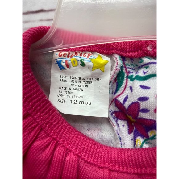 Celebrity Kids Vintage 90s Matching 2 piece Outfit Set sz 12 months PINK FLORAL - Picture 8 of 10